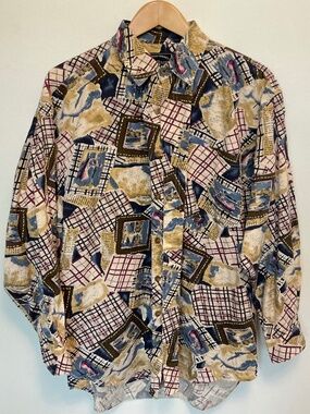 VTG 90s North River Nova Scotia All Over Print Long Sleeve Shirt L Cottagecore